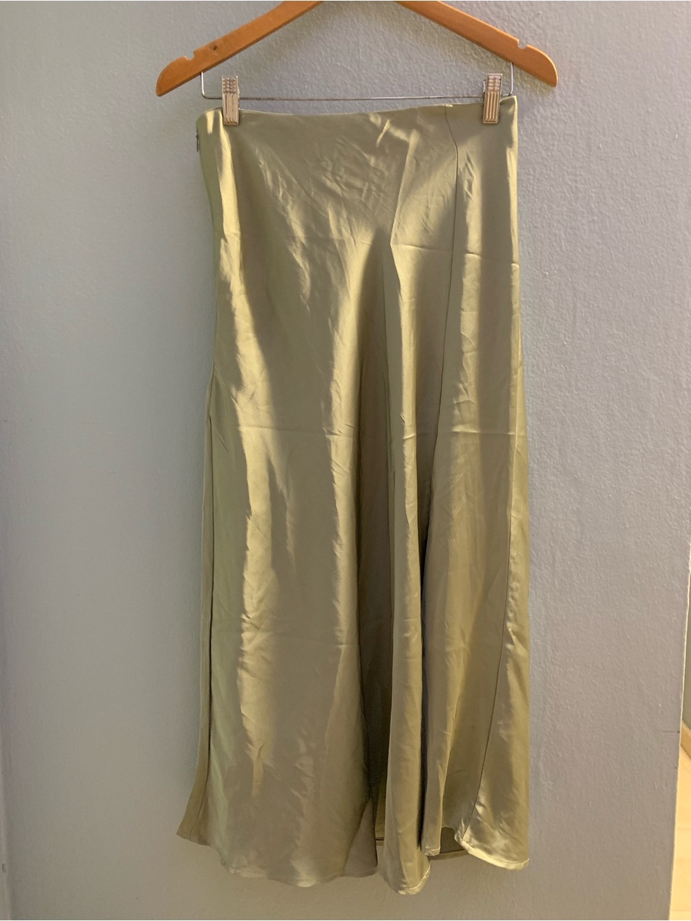 Satin Olive Midi Skirt - Women